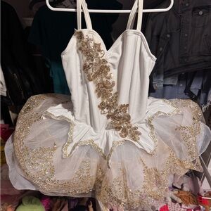 Elegant White and Gold Kids Ballet Costume only worn once for a show